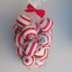 Red and White Striped ORNAMENTS Balls 20 Items